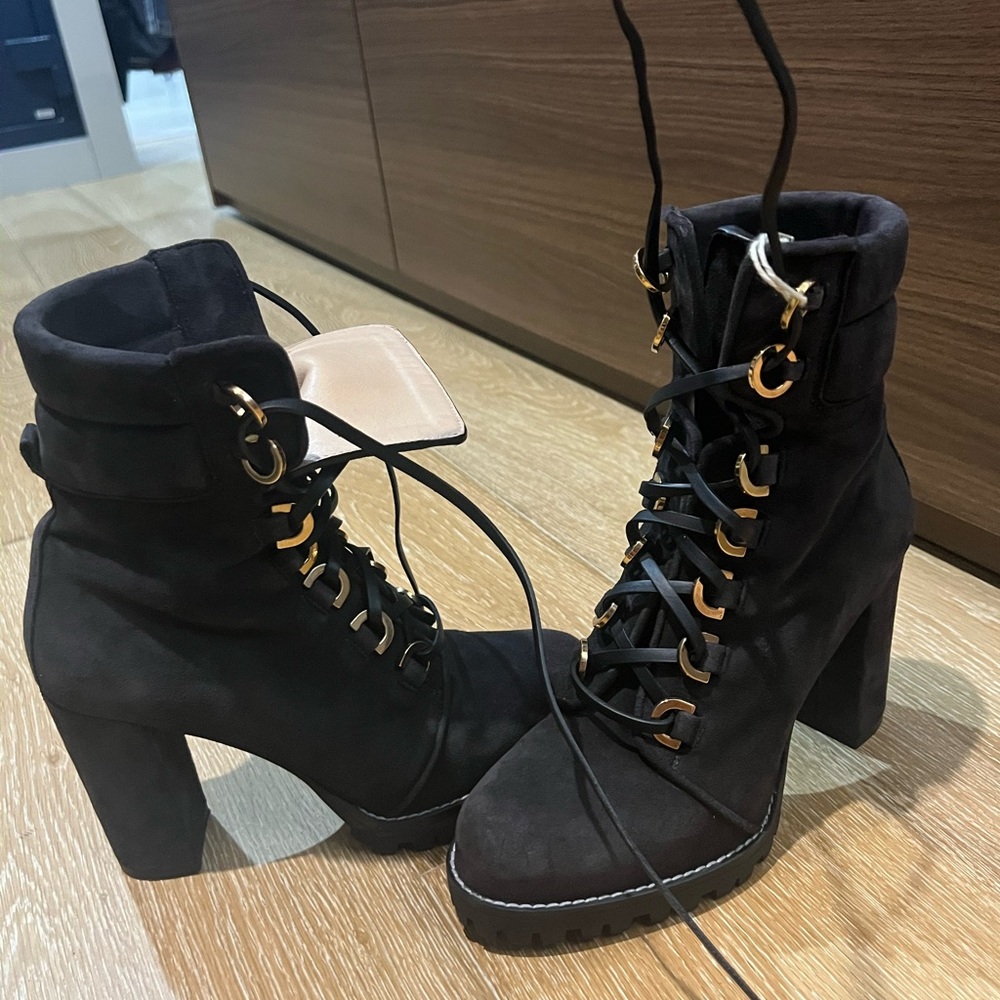 Black Lace Up Boots with Platform Sole